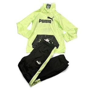 Puma Splatter 2 Piece Youth ActiveWear Hoodie Pants Fizzy Apple Set L